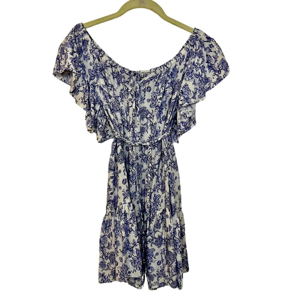 EUC Women’s Cynthia Rowley Blue & Floral Belted Flowy Dress Size S (Small)